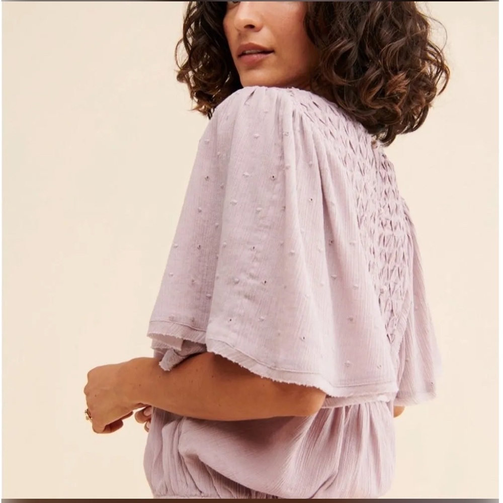 Free People Pink Flutter Sleeve Smocked Bodysuit